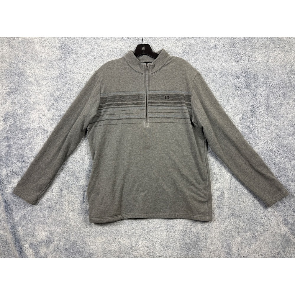 TravisMathew Mens M Gray Pullover Striped Quarter Zip Fleece Golf Active